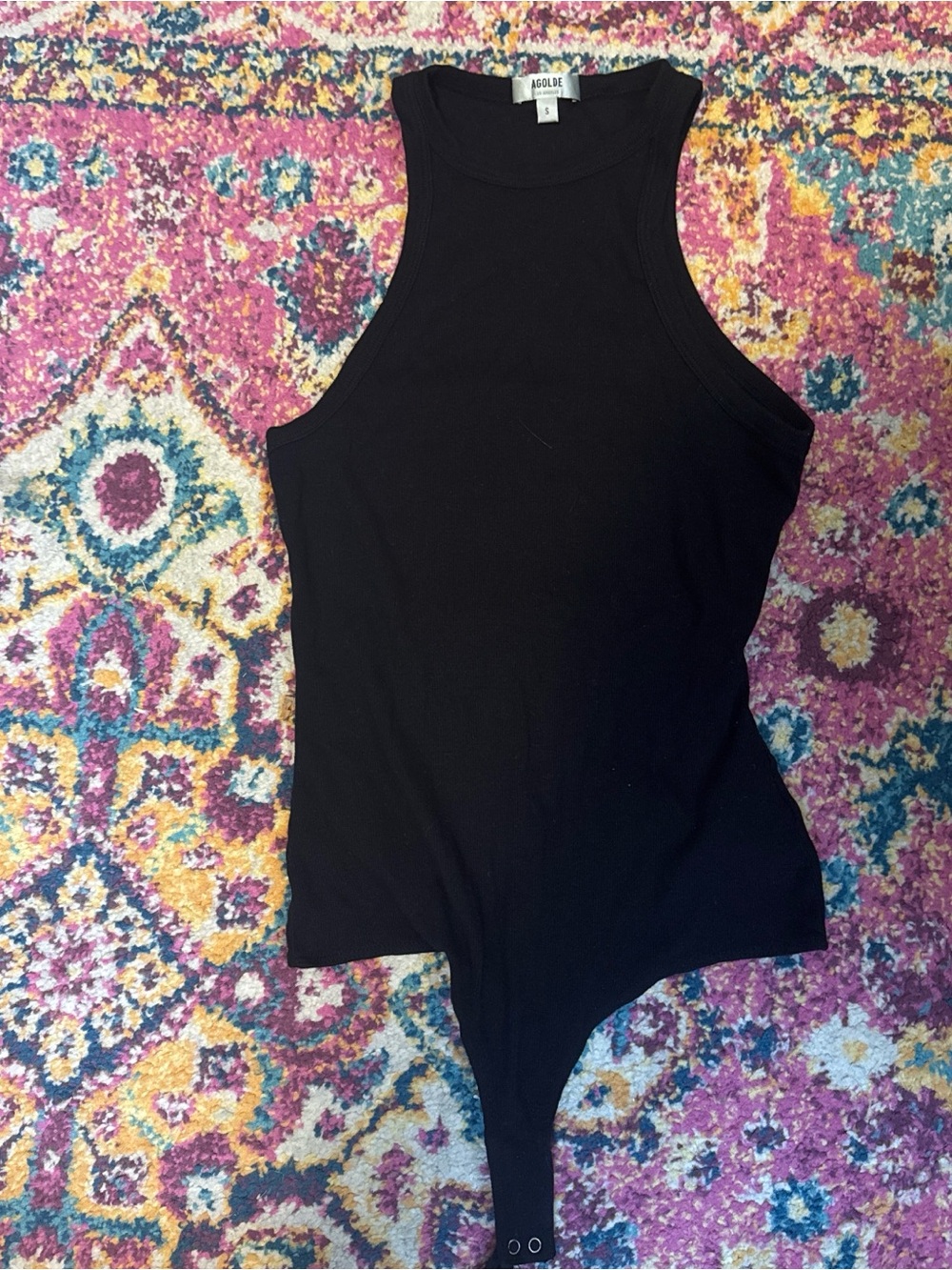 Agolde Black Ribbed High-Neck Bodysuit